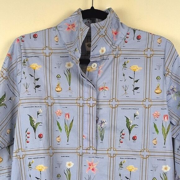 Holly Shae Designs Blue Botanical Standing Collar Tunic Blouse NWT - Picture 8 of 13